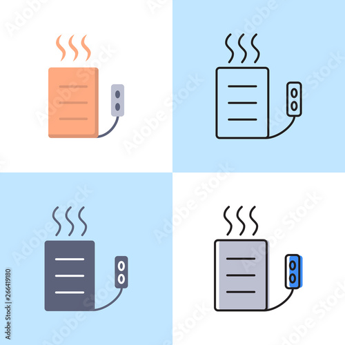 Heating pad icon set in flat and line style