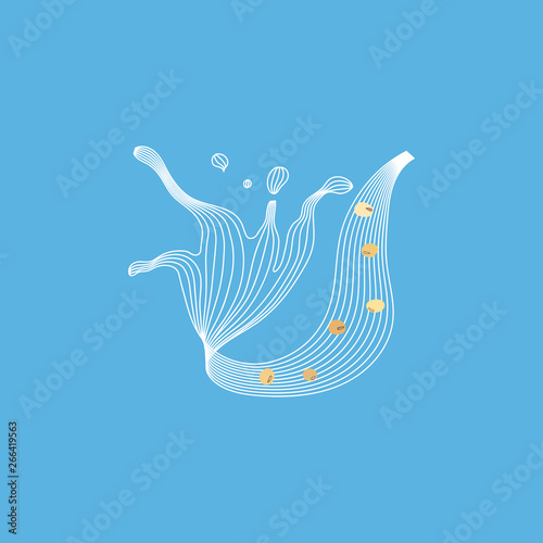 Vector splash of soy milk with soybeans