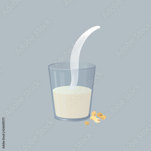 Vector glass of soy milk with soybeans