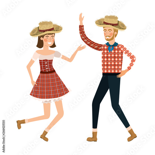 farmers couple dancing with straw hat