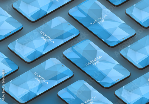12 Smartphones on Blue Background Mockup