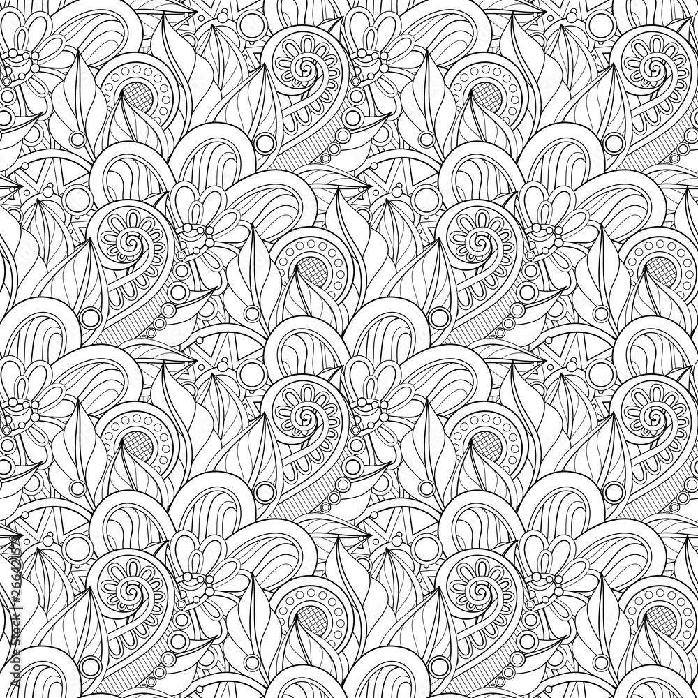 Monochrome Seamless Pattern with Floral Motifs Monochrome Seamless Pattern with Floral Motifs