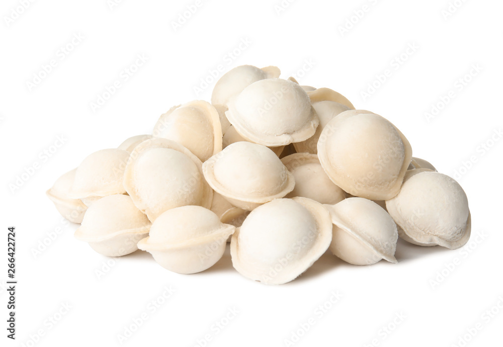 Raw dumplings on white background. Home cooking Raw dumplings on white background. Home cooking