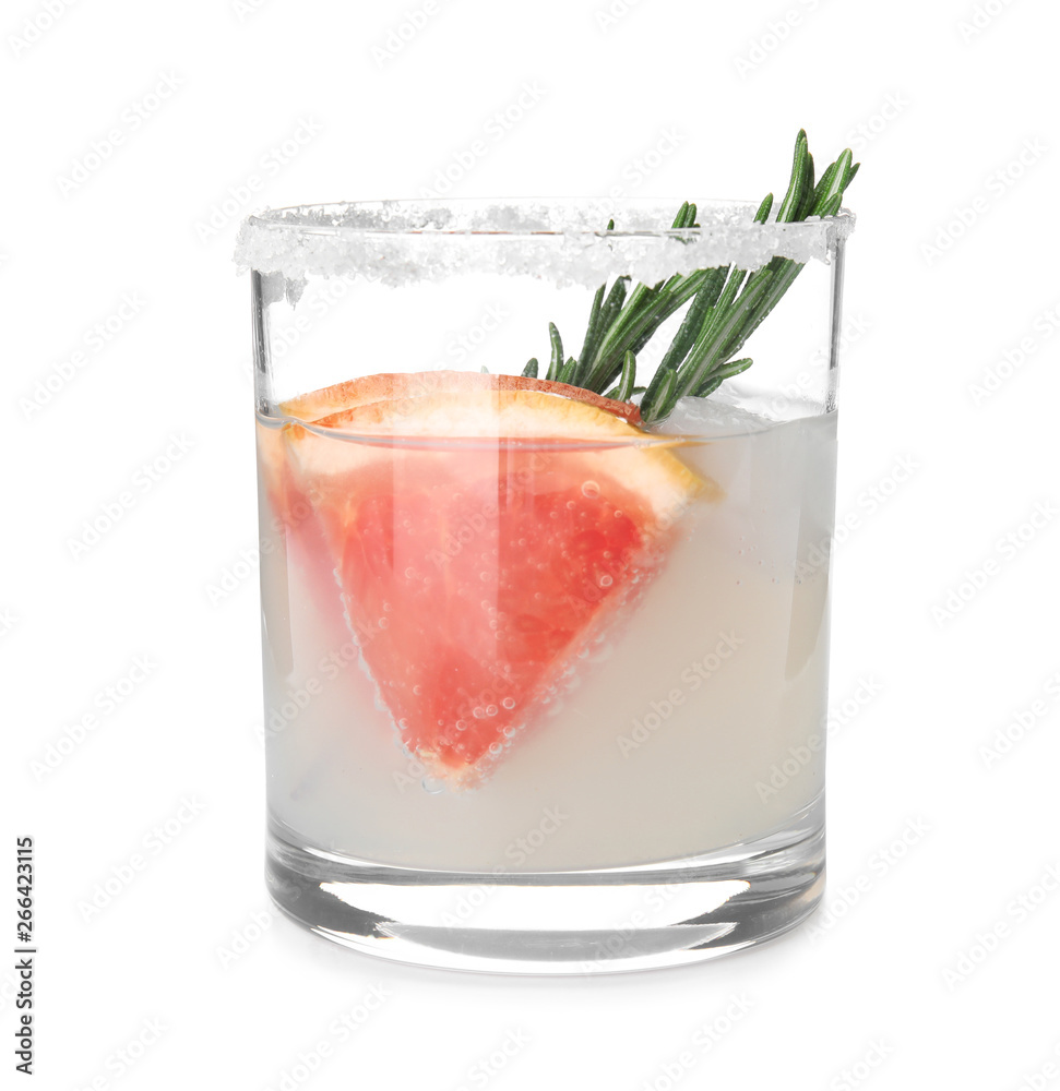 Fototapeta premium Glass of grapefruit cocktail with ice isolated on white