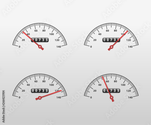 Realistic Detailed 3d Car Speedometer Panel Control Set. Vector