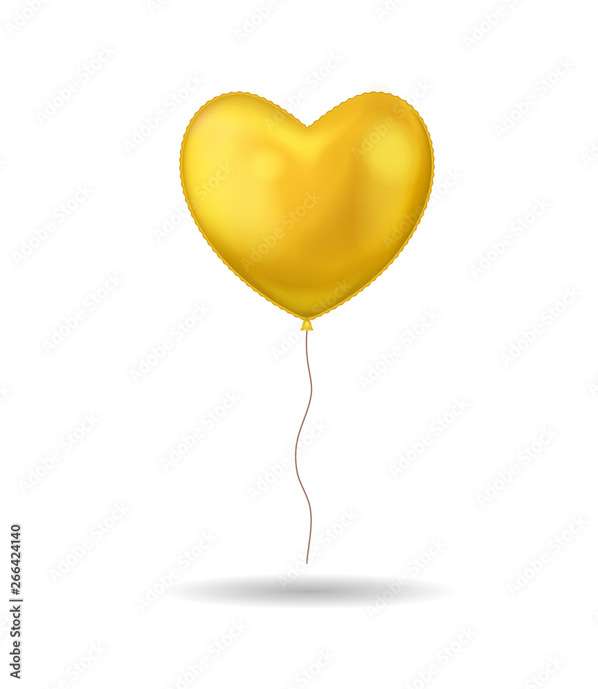 Realistic Detailed 3d Golden Balloon on a White . Vector