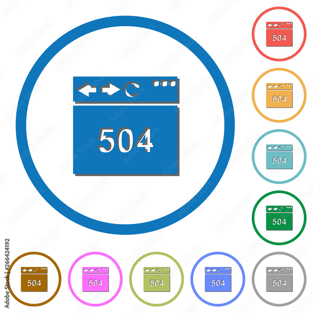 Browser 504 Gateway Timeout icons with shadows and outlines Browser 504 Gateway Timeout icons with shadows and outlines