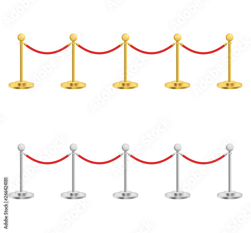 Realistic Detailed 3d Gold and Silver Barriers. Vector