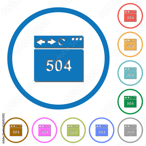 Browser 504 Gateway Timeout icons with shadows and outlines