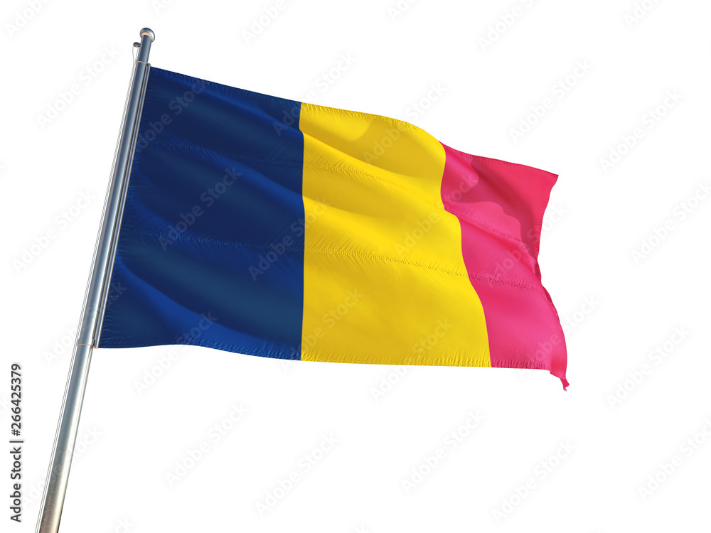 Chad National Flag waving in the wind, isolated white background. High Definition Chad National Flag waving in the wind, isolated white background. High Definition