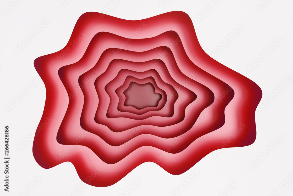 Abstract red paper cut background, paper cut template. 3D paper relief effect for your design layout, presentation, flyer, banner, poster, brochure. Topography layered curved origami, 3D rendering Abstract red paper cut background, paper cut template. 3D paper relief effect for your design layout, presentation, flyer, banner, poster, brochure. Topography layered curved origami, 3D rendering