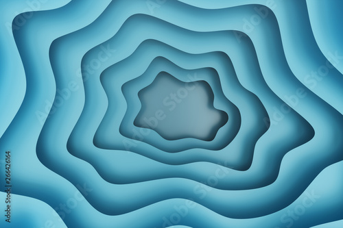 Abstract paper cut background, paper cut template. 3D blue wave relief effect for your design layout, presentation, flyer, banner, poster, brochure. Topography layered curved origami, 3D rendering