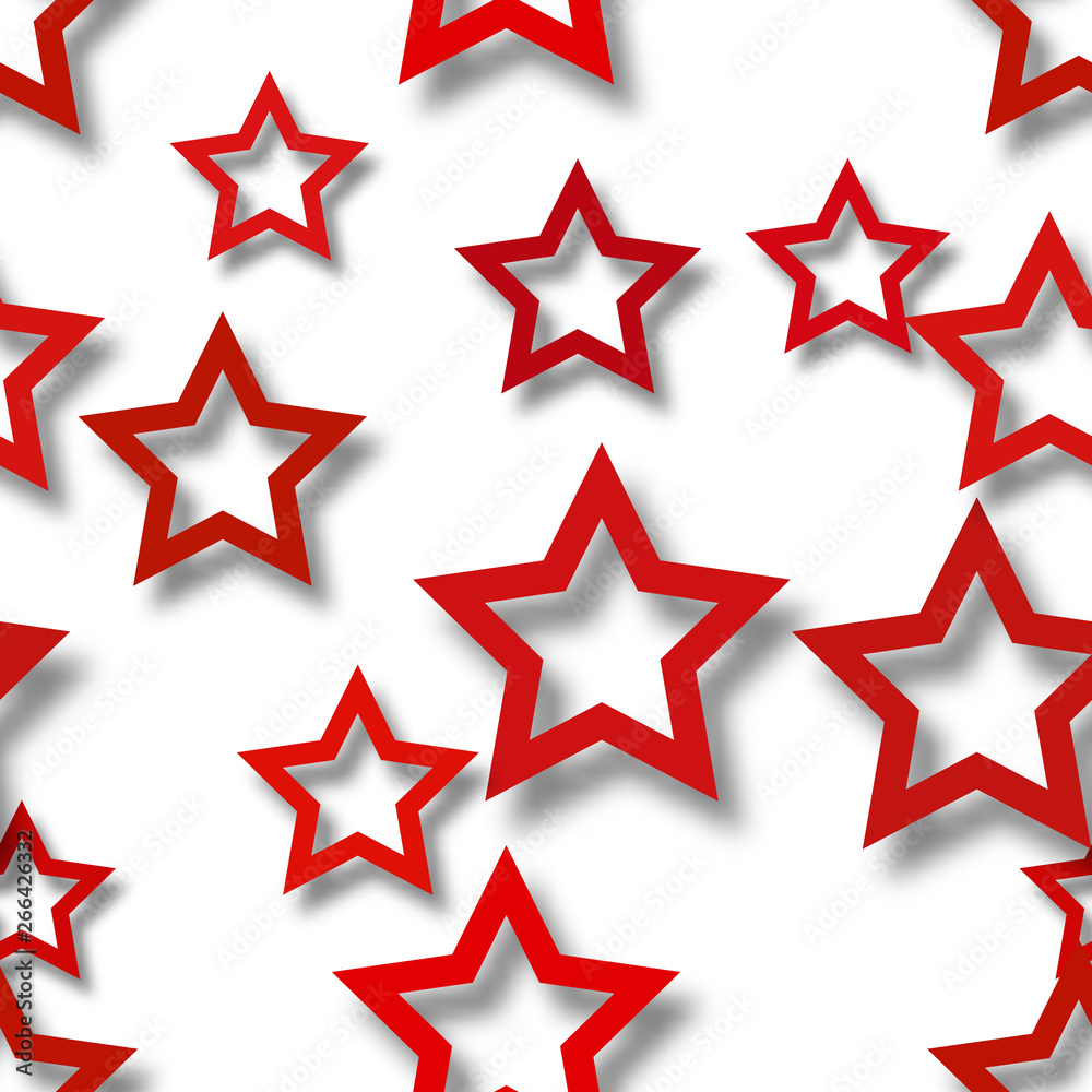 Abstract seamless pattern of randomly arranged red stars with soft shadows on white background Abstract seamless pattern of randomly arranged red stars with soft shadows on white background