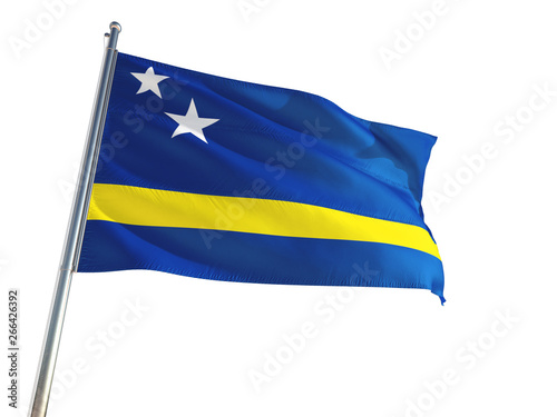 Curacao National Flag waving in the wind, isolated white background. High Definition
