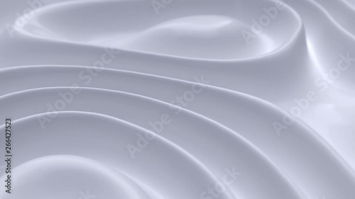 Wavy dynamic surface. Abstract background with white wave ripples. Creamy or milky substance. Motion design template. 3d loop animation. Composition with topography relief. 4K UHD