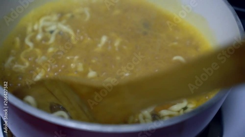 ramen noodles boiling close up