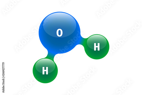 Chemistry model of molecule water H2O scientific elements. Integrated particles hydrogen and oxygen natural inorganic compound. 3d molecular structure vector illustration isolated