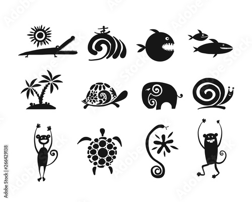 Funny animals collection, black silhouette for your design