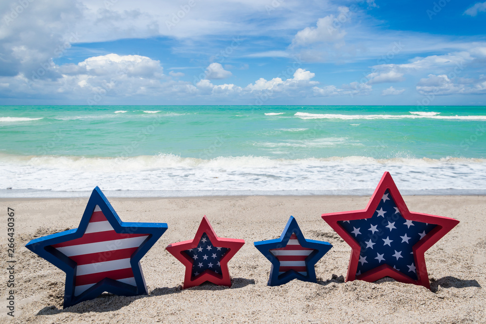 Patriotic USA background on the sandy beach Patriotic USA background on the sandy beach