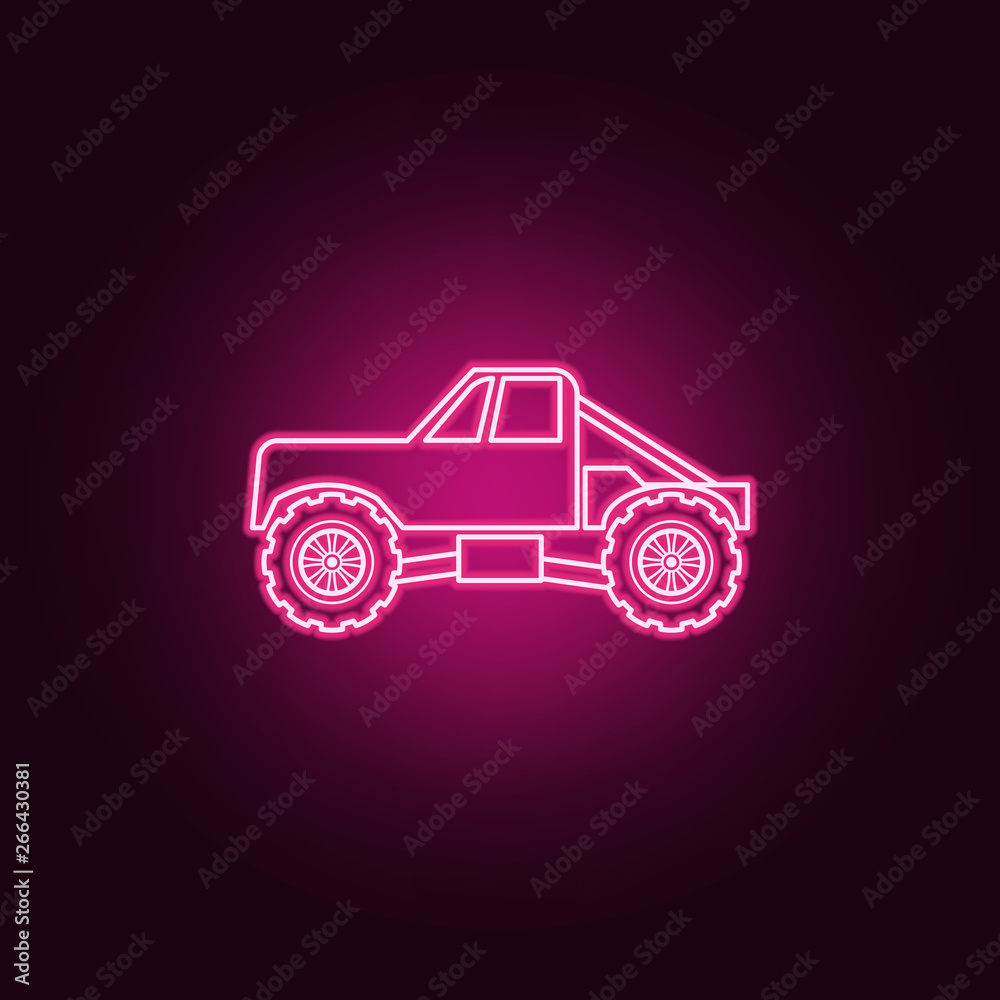 Truck bigfoot car neon icon. Elements of bigfoot car set. Simple icon for websites, web design, mobile app, info graphics