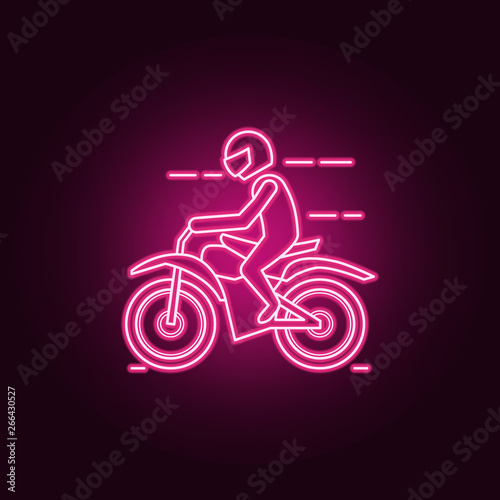Motorcyclist neon icon. Elements of bigfoot car set. Simple icon for websites, web design, mobile app, info graphics