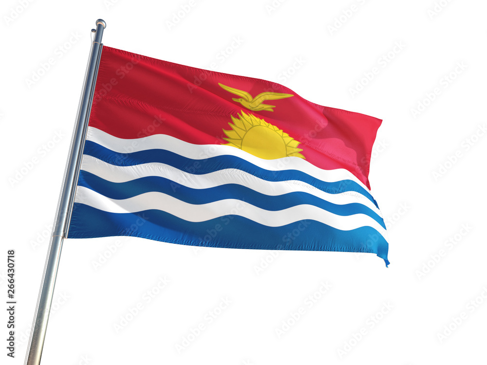 Kiribati National Flag waving in the wind, isolated white background. High Definition Kiribati National Flag waving in the wind, isolated white background. High Definition