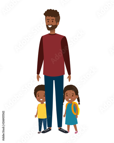 afro father with daughter and son characters