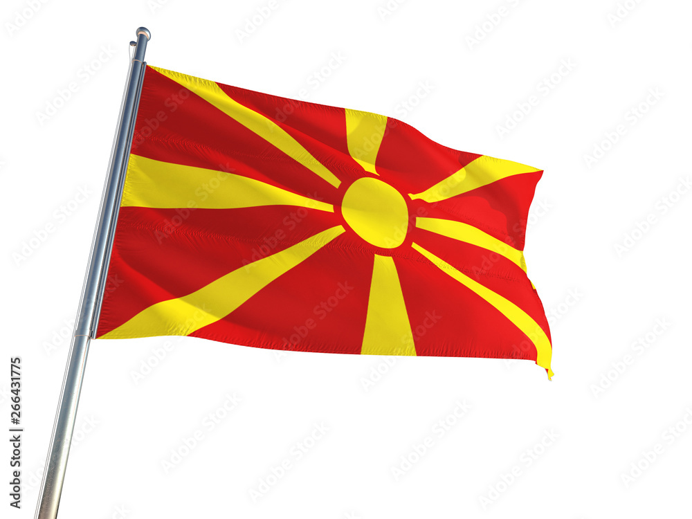 Macedonia National Flag waving in the wind, isolated white background. High Definition