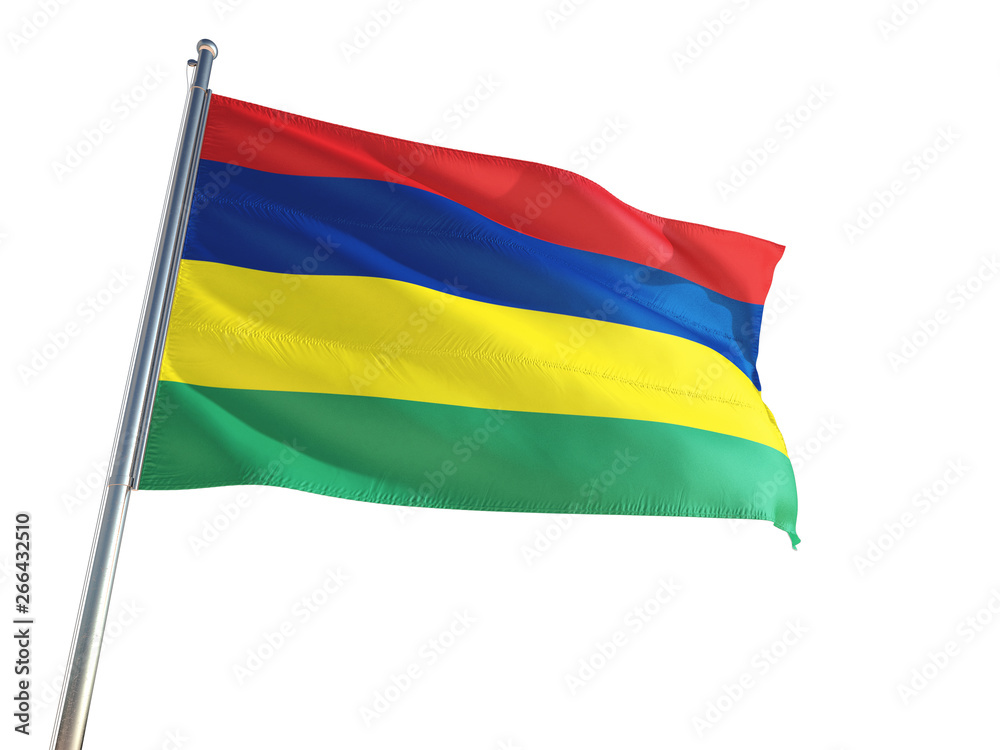 Mauritius National Flag waving in the wind, isolated white background. High Definition Mauritius National Flag waving in the wind, isolated white background. High Definition