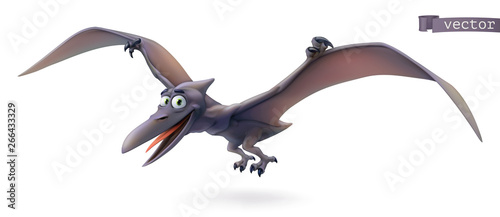 Pterodactyl. Pterosaur, flying dinosaur cartoon character. Funny animal 3d vector icon