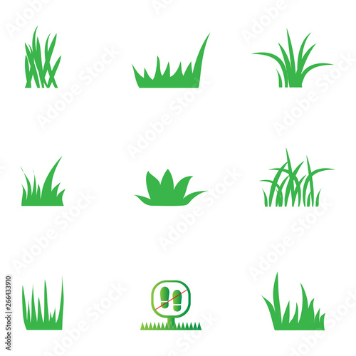 Green Grass Icons Set - Isolated On White Background. Grass Vector Illustration. Flat Plant Vector For Logo Design, Lawn Symbol, Herbal And Park Design. Cartoon Style