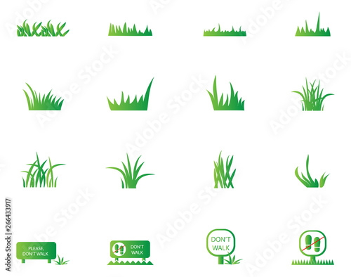 Green Grass Icons Set - Isolated On White Background. Grass Vector Illustration. Flat Plant Vector For Logo Design, Lawn Symbol, Herbal And Park Design. Cartoon Style