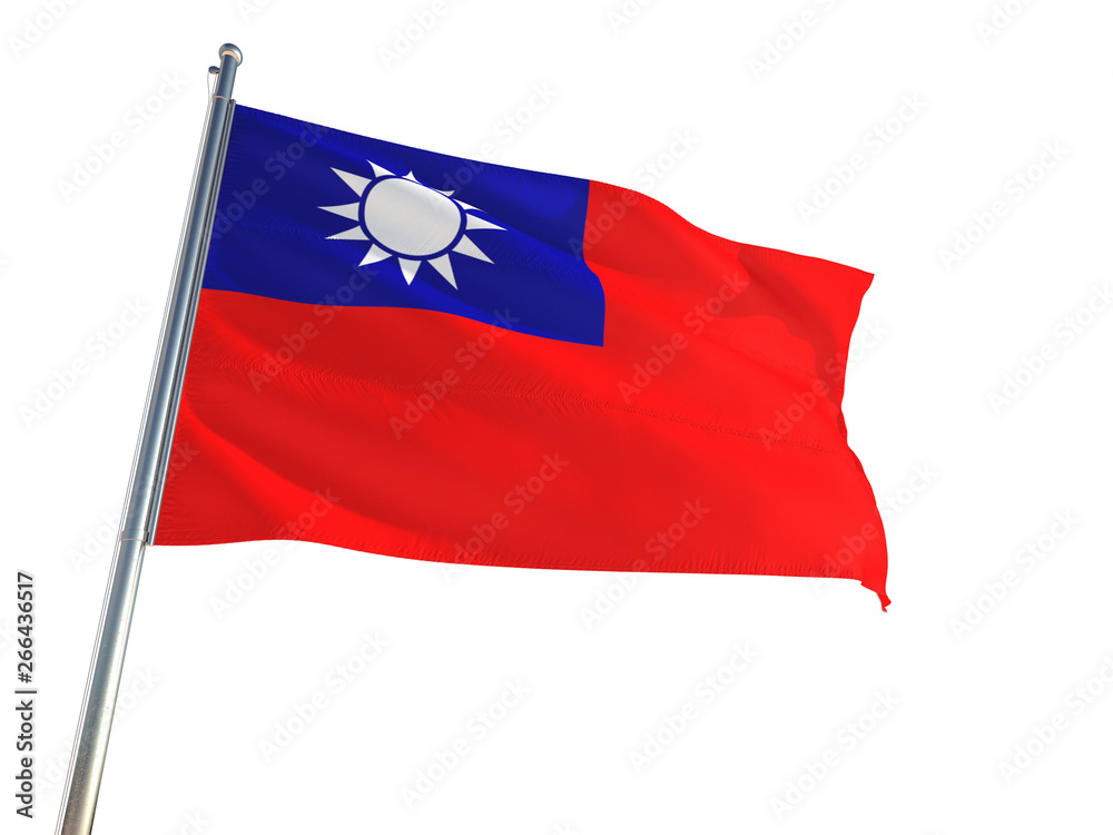 Fototapeta premium Taiwan National Flag waving in the wind, isolated white background. High Definition