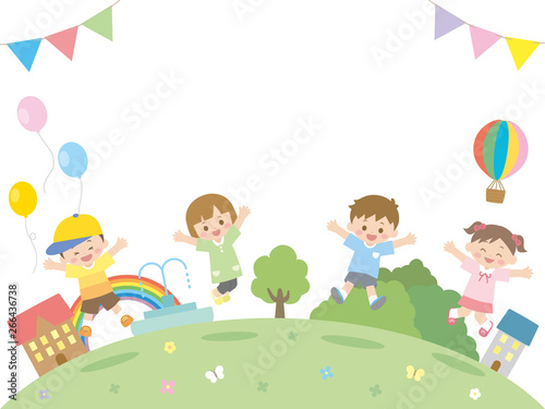 元気にジャンプする子供達のイラスト