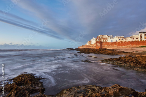 Essaouira walled city in Morocco on Atlantic ocean coast with waves on the rocks