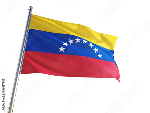 Venezuela National Flag waving in the wind, isolated white background. High Definition