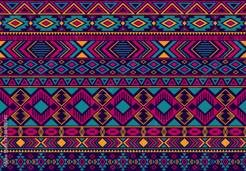 Boho pattern tribal ethnic motifs geometric seamless vector background. Rich indian tribal motifs clothing fabric textile print traditional design with triangle and rhombus shapes.