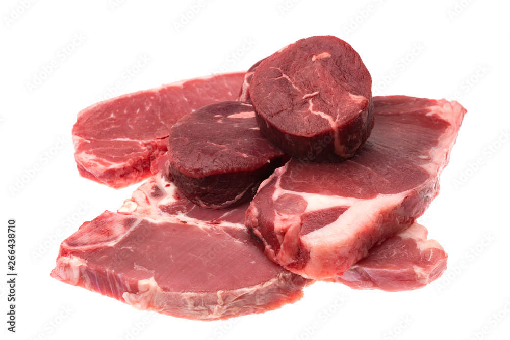 Fresh raw beef steak isolated on white Fresh raw beef steak isolated on white