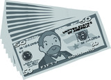 Monochrome Bunch of Cute hand-painted 50 US dollar banknote 