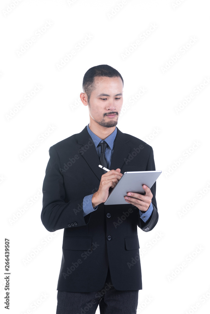 Young businessman holding a digital tablet, isolated on white background Young businessman holding a digital tablet, isolated on white background