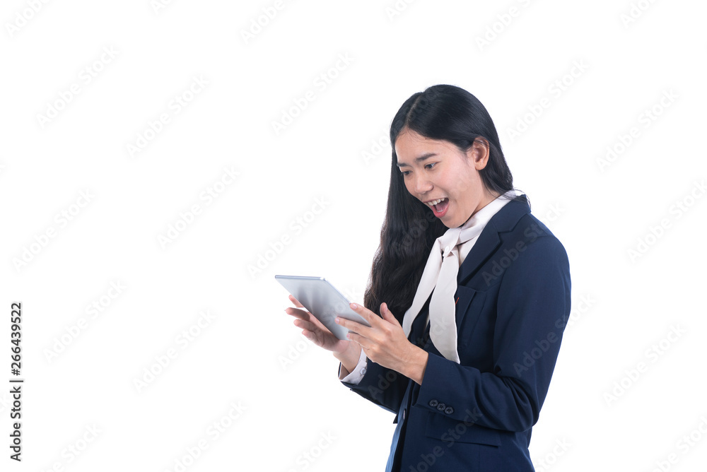 business using tablet for working online business, online business concept, isolated on white business using tablet for working online business, online business concept, isolated on white