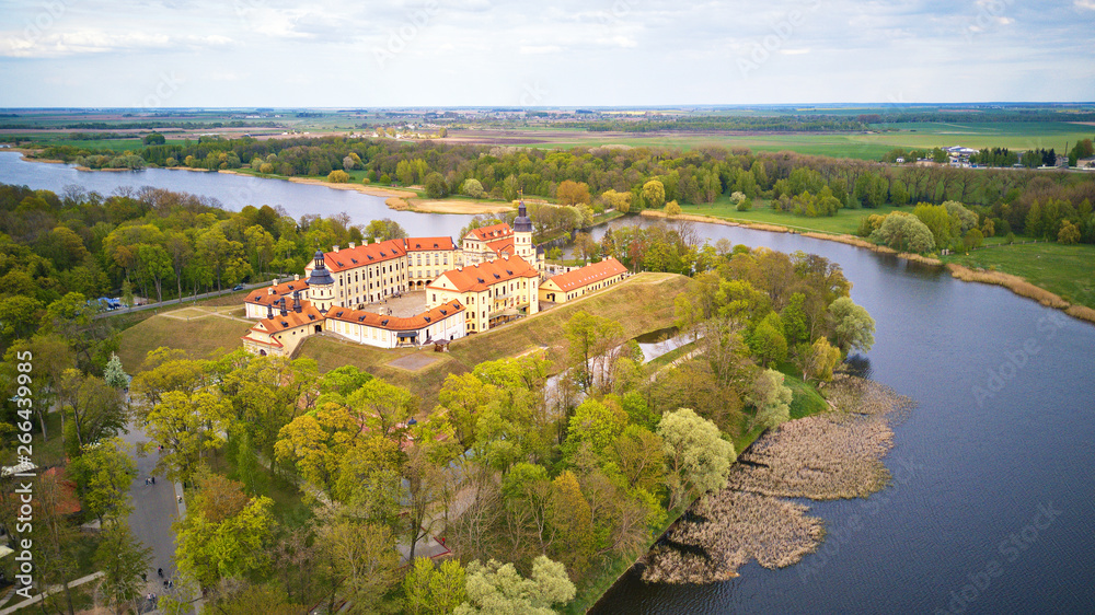 Obraz premium Aerial panorama of Medieval castle in Nesvizh. Belarus