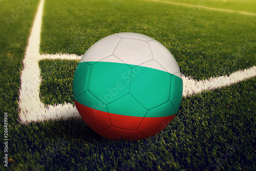 Bulgaria ball on corner kick position  soccer field background. National football theme on green grass.