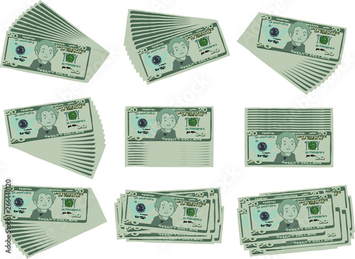 Bunch of Cute hand-painted 20 US dollar banknote set