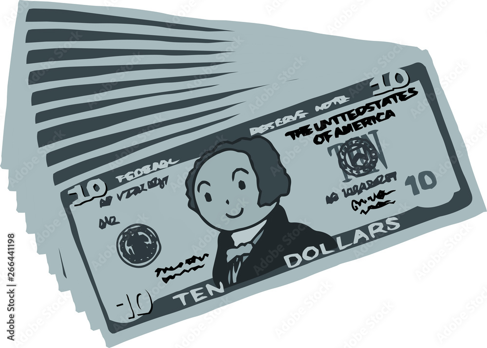 Fototapeta premium Monochrome Bunch of Cute hand-painted 10 US dollar banknote