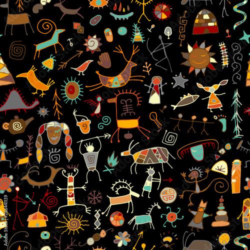 Rock paintings background, seamless pattern for your design