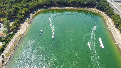 Barcelona. Aerial view in Castelldefels, coastal village of Barcelona. Drone Photo