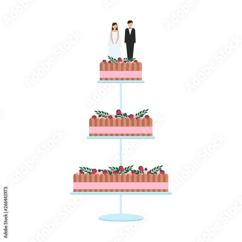 Delicious Wedding cakes with floral decoration isolated on a white background.