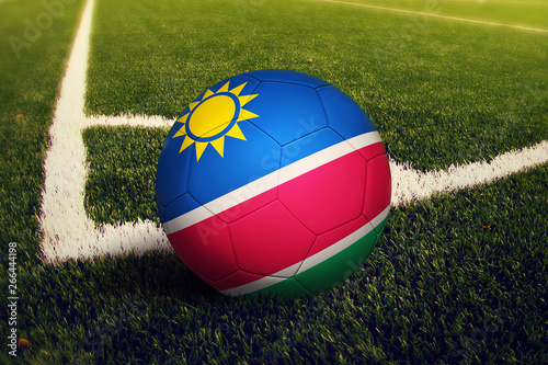 Namibia ball on corner kick position  soccer field background. National football theme on green grass.