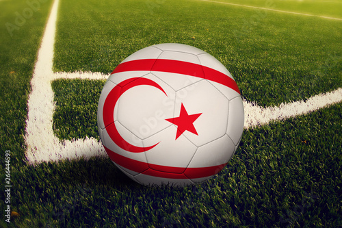 Northern Cyprus ball on corner kick position  soccer field background. National football theme on green grass.